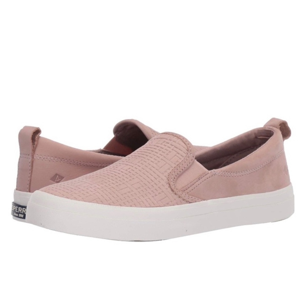 Sperry Twin Gore Embossed Suede Leather Slip-On Sneaker, Pale Rose Pink, Size 9